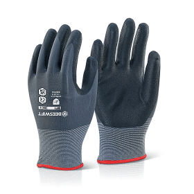 Beeswift Nitrile PU Mix Coated Gloves Black Grey Large 508613 F