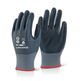 Beeswift Nitrile PU Mix Coated Gloves Black Grey Small 509064 F