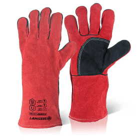 Beeswift Welders Gauntlet With Reinforced Palm 14 Inch Red 10 Pack 509146 F