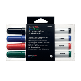 Bi Office Drywipe Markers Bullet Tip 1 2mm Line Assorted Colours 4 Pack 480808 F