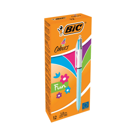 Bic 4 Colours Fun Retractable Ballpoint Pen 0.4mm Line Multicoloured 12 Pack 285483 F