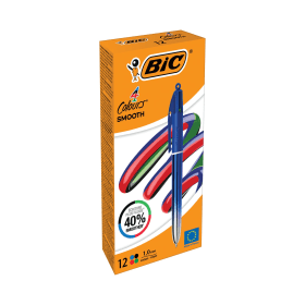 Bic 4 Colours Pro Ballpoint Pen Blue Barrel 0.32mm Line Multicoloured 12 Pack 893645 F