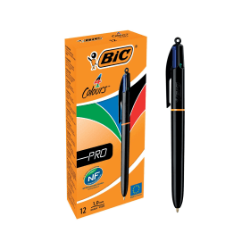 Bic 4 Colours Pro Retractable Ballpoint Pen 0.4mm Line Assorted 12 Pack 390282 F