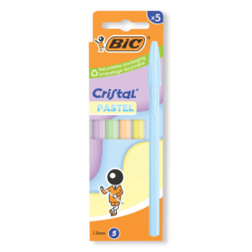 Bic Cristal Ballpoint Pen 0.32mm Line Assorted Pastel Barrel Blue Ink 5 Pack BC13470 F