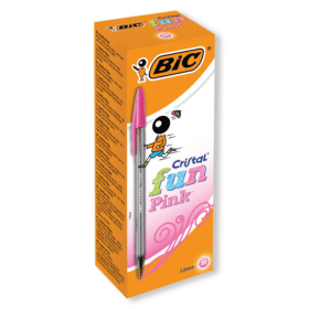 Bic Cristal Fun Ballpoint Pen Large 1.6mm Line Pink 20 Pack BC39582 F