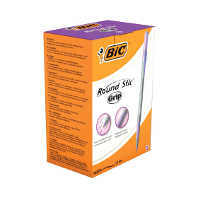 Bic Round Stic Grip Ballpoint Pen 0.4mm Line Purple 40 Pack 410747 F