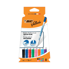 Bic Velleda 1721 Drywipe Markers Bullet Tip Fine 1.4mm Line Assorted 8 Pack 390274 F