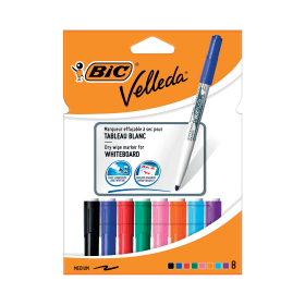 Bic Velleda 1741 Drywipe Markers Bullet Tip 1.4mm Line Assorted 8 Pack 367253 F