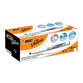 Bic Velleda 1741 Drywipe Markers Bullet Tip 1.4mm Line Black 12 Pack 1199174109 127178 F