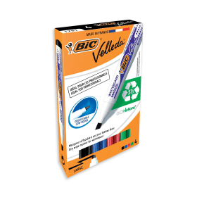 Bic Velleda 1751 Drywipe Markers Chisel Tip 3.7 5.5mm Line Assorted 4 Pack 118635 F