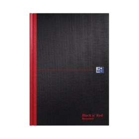 Black n Red Casebound Recycled Hardback Notebook 192 Pages A4 Black 5 Pack 126799 F