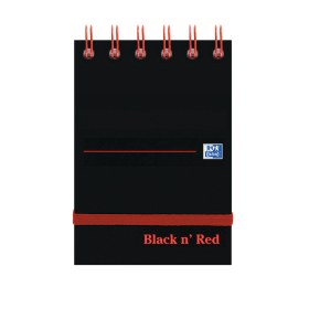 Black n Red Elasticated Notepad Wirebound 90gsm Ruled 140 Pages A7 Black Red 5 Pack 446717 F