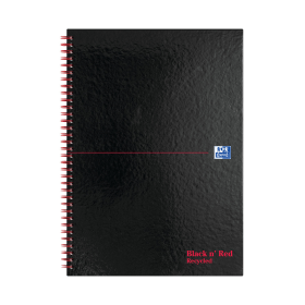 Black n Red Recycled Notebook Wirebound Ruled 140 Pages A4 Black Red 5 Pack 116511 F