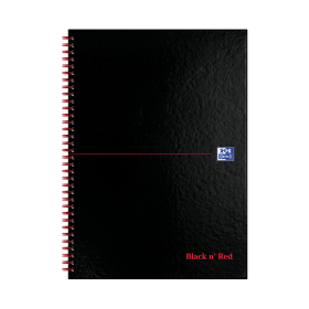 Black n Red Wirebound Ruled Glossy Hardback Notebook 140 Pages A4 Black 5 Pack 126404 F