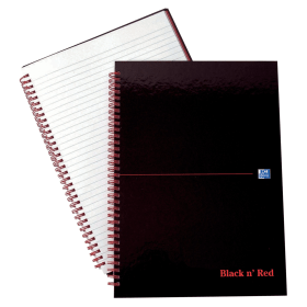Black n Red Wirebound Ruled Hardback Notebook 140 Pages A4 Black 5 Pack 534450 F