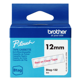 Brother Btag 132 Red on Clear Tape 12mm x 4m Original
