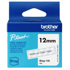 Brother Btag 135 White on Clear Tape 12mm x 4m Original