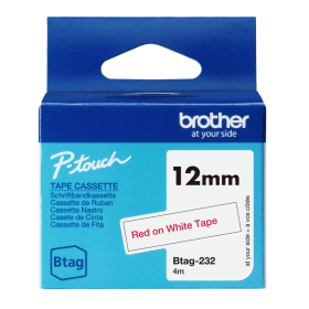 Brother Btag 232 Red on White Tape 12mm x 4m Original
