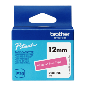 Brother Btag P35 White on Pink Tape 12mm x 4m Original