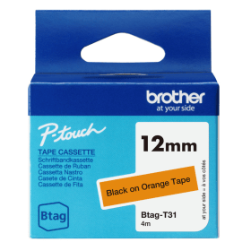 Brother Btag T31 Black on Orange Tape 12mm x 4m Original