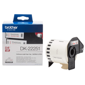 Brother DK 22251 Red and Black on White Continuous Label Tape Roll 62mm x 15.24m Original