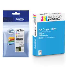 Brother LC3219XL High Capacity Multipack Set of 4 Ink Cartridges with Ream of Copy Paper Original