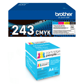 Brother TN 243 Multipack Set of 4 Toner Cartridges with Box of Copy Paper Original