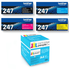 Brother TN 247 High Capacity Multipack Set of 4 Toner Cartridges with Box of Copy Paper Original
