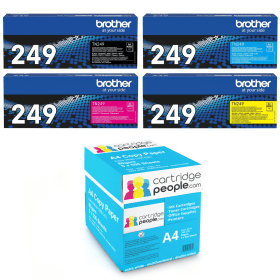 Brother TN 249 Extra High Capacity Multipack Set of 4 Toner Cartridges with Box of Copy Paper Original