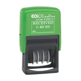COLOP S260 L1 Green Line Text and Date Stamp RECEIVED Blue Red 15560150 149016 F