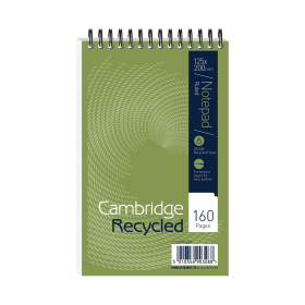 Cambridge Recycled Notepad Wirebound 70gsm Ruled 160 Pages 125mm x 200mm Green 10 Pack 110699 F