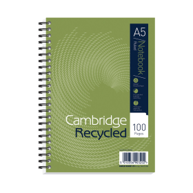 Cambridge Ruled Recycled Wirebound Notebook 100 Pages A5 Green 5 Pack 389584 F