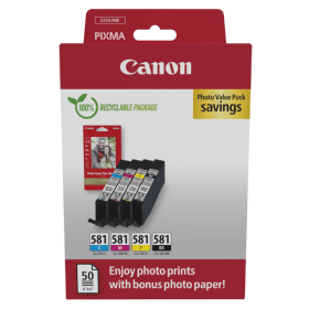 Canon CLI 581 Multipack 4 Ink Cartridges Photo Paper Value Pack 2106C005 Original
