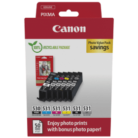 Canon PGI 530 CLI 531 Multipack 6 Ink Cartridges Photo Paper Value Pack 6117C004 Original
