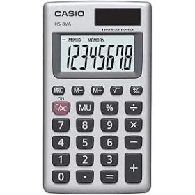 Casio HS 8VA 8 Digit Pocket Calculator Silver 105203 F