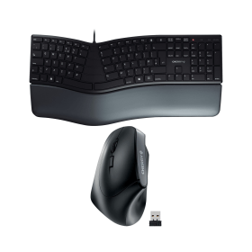 Cherry Left Handed Ergonomic Wired Keyboard and Wireless Mouse Set Black CH810004 915438 F