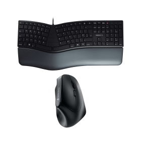 Cherry Right Handed Ergonomic Wired Keyboard and Wireless Mouse Set Black 915439 F