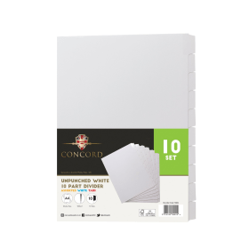 Concord Unpunched Divider 10 Part 150gsm White A4 10 Pack 75801 105270 F