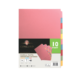 Concord Unpunched Divider 150gsm 10 Part A4 Assorted 10 Pack 76099 122536 F
