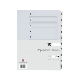 Concord White Unpunched Index Dividers 1 10 10 Pack 127916 F