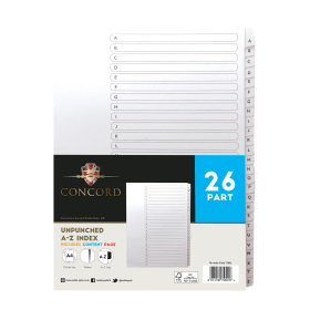 Concord White Unpunched Index Dividers 26 A Z 5 Pack 115109 F