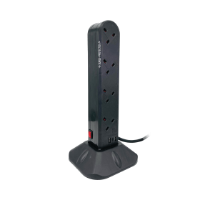 Connekt Gear 8 Way Surge Protected Socket Tower Block with USB Ports 2m Black 830561 F
