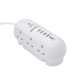 Connekt Gear Surge Protector Extension Lead 6 Sockets w 6 USB Ports 2m White GR06732 F