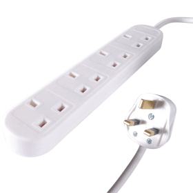 Connekt Gear UK 4 Way Mains Power Extension Block 10m White 458309 F