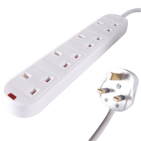 Connekt Gear UK 4 Way Mains Power Surge Protected Extension Block 2m White 366576 F