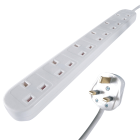 Connekt Gear UK 6 Way Mains Power Extension Block 2m White 458330 F