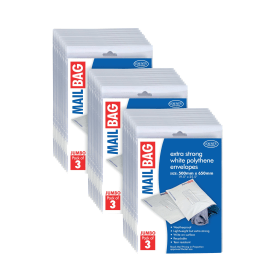 County Stationery Mail Bag Envelopes Extra Strong Polythene 10 x 3 Jumbo 500mm x 650mm White 30 Pack 924766 F