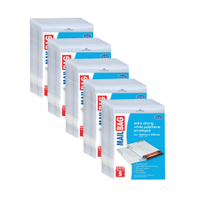 County Stationery Mail Bag Envelopes Extra Strong Polythene 10 x 5 Small 160mm x 230mm White 50 Pack 924776 F