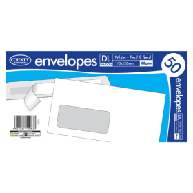 County Stationery Peel and Seal DL Windowed Envelope 80gsm White 1000 Pack 523187 F