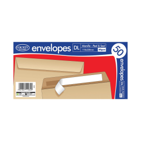 County Stationery Peel and Seal Envelopes 80gsm DL Manilla 1000 Pack 523204 F